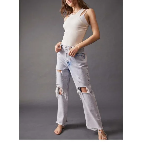 🎉LAST CHANCE🎉 NWT Free People Tapered Baggy Boyfriend Jeans / Purple Rock - Picture 7 of 10